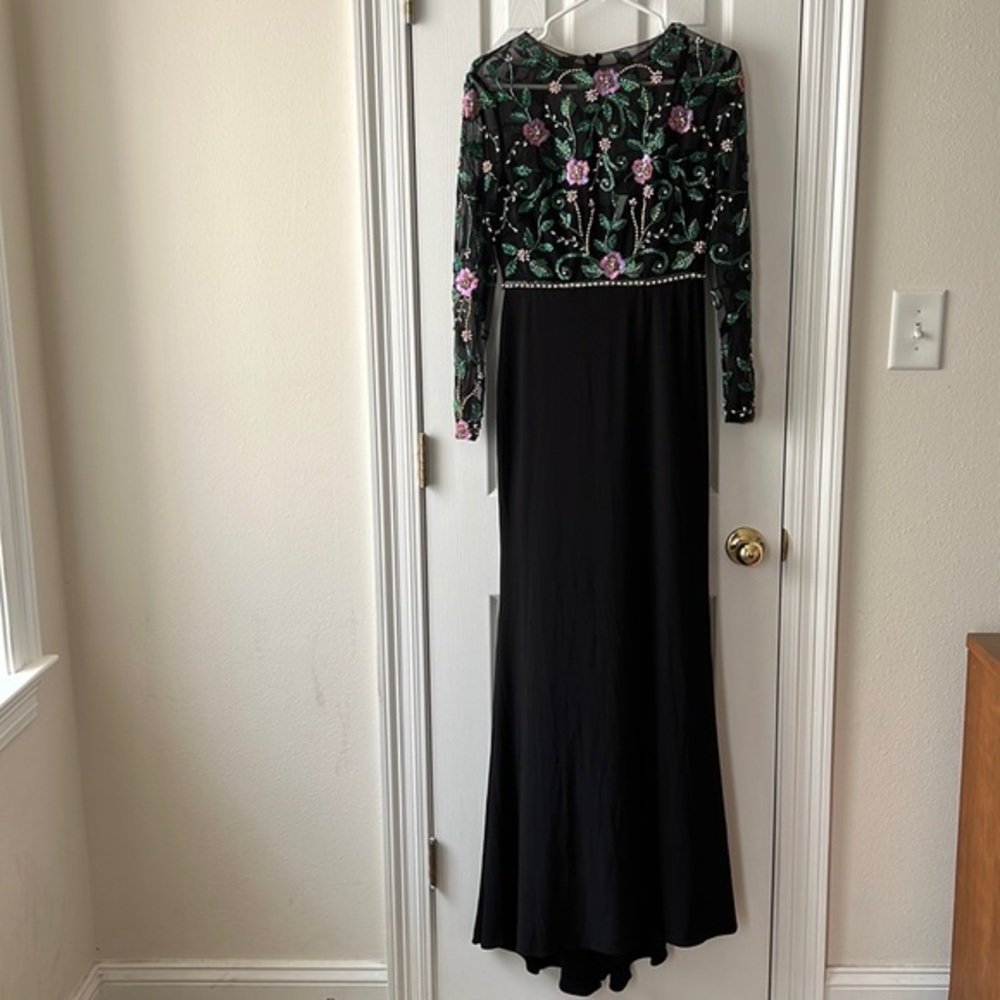 Mac Duggal Beaded Illusion High Neck Trumpet Gown in Black Multi Size 4 - Picture 5 of 12